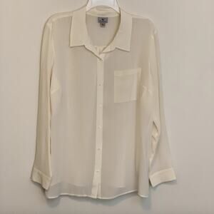 Ivory 100% Silk Women's Button Down Blouse Size XL